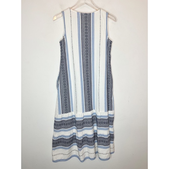 J Jill Blue White Cotton Embroidered Tiered Midi Summer Dress - Picture 3 of 9